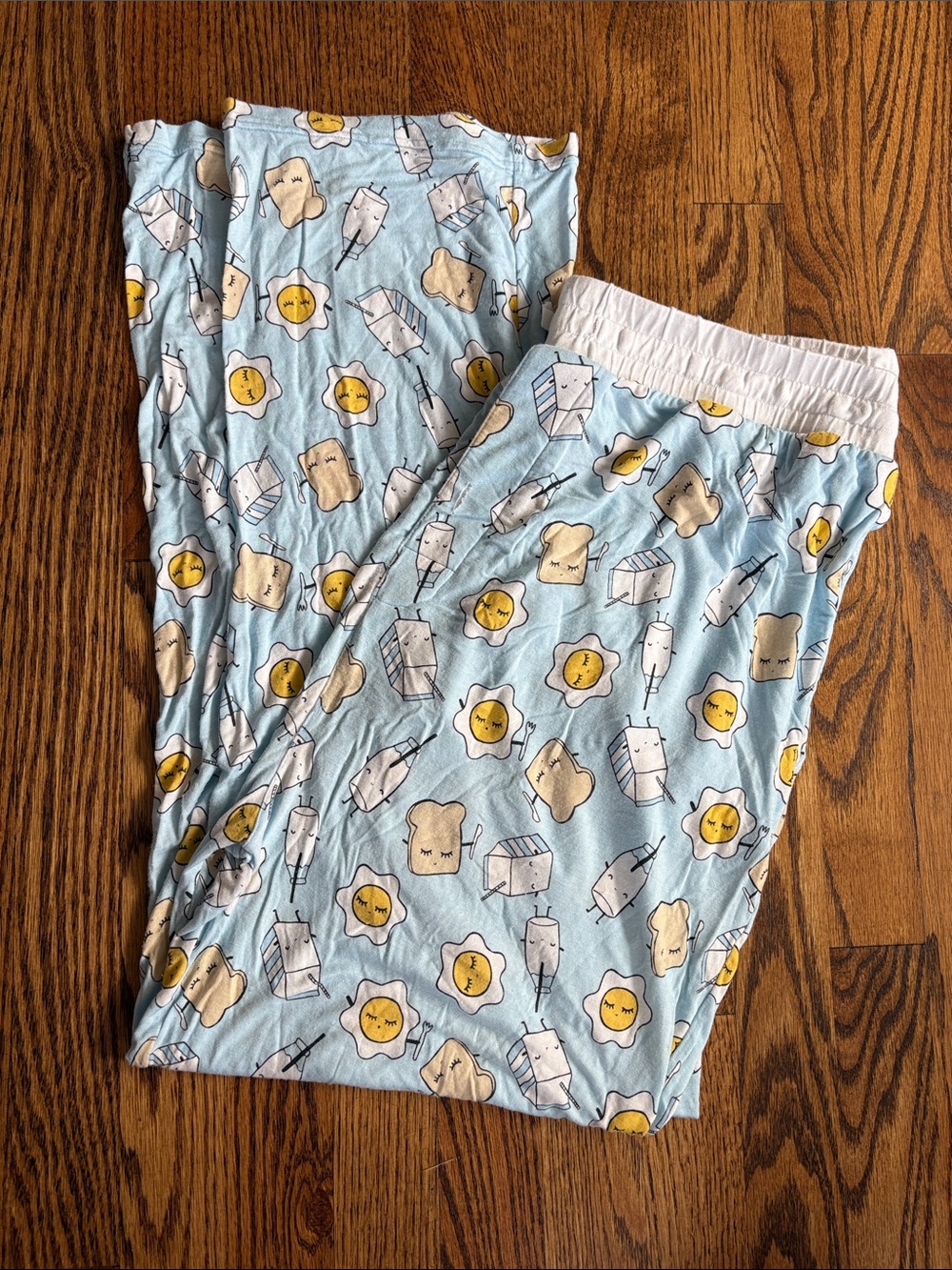 Little Sleepies light blue Breakfast Buddies print pj pants, size XL.